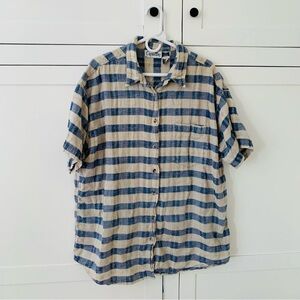 Capistrano Linen Cream Blue Stripe Texture Button Shirt Size 2X